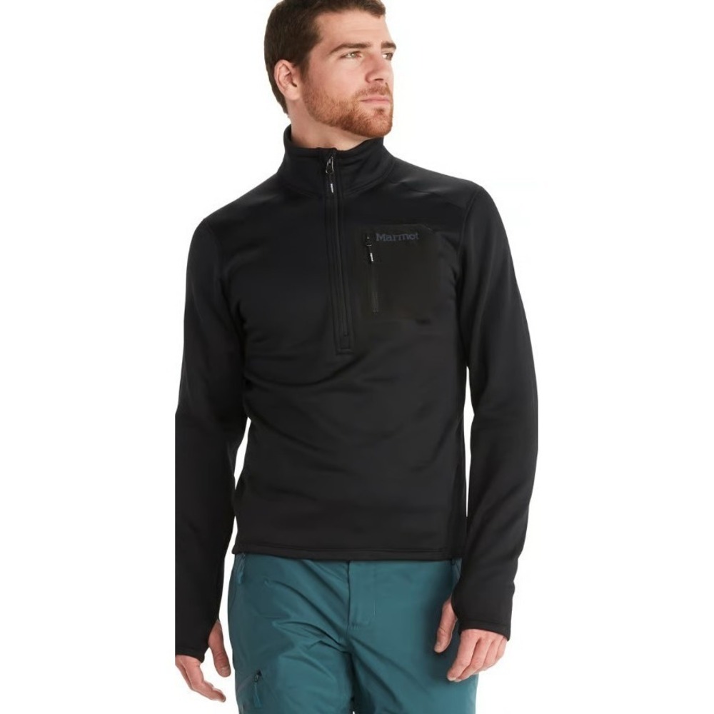 Marmot Olden Jacket Mens XXL 2XL Black Polartec Stretch Fleece 1/2-Zip Pullover